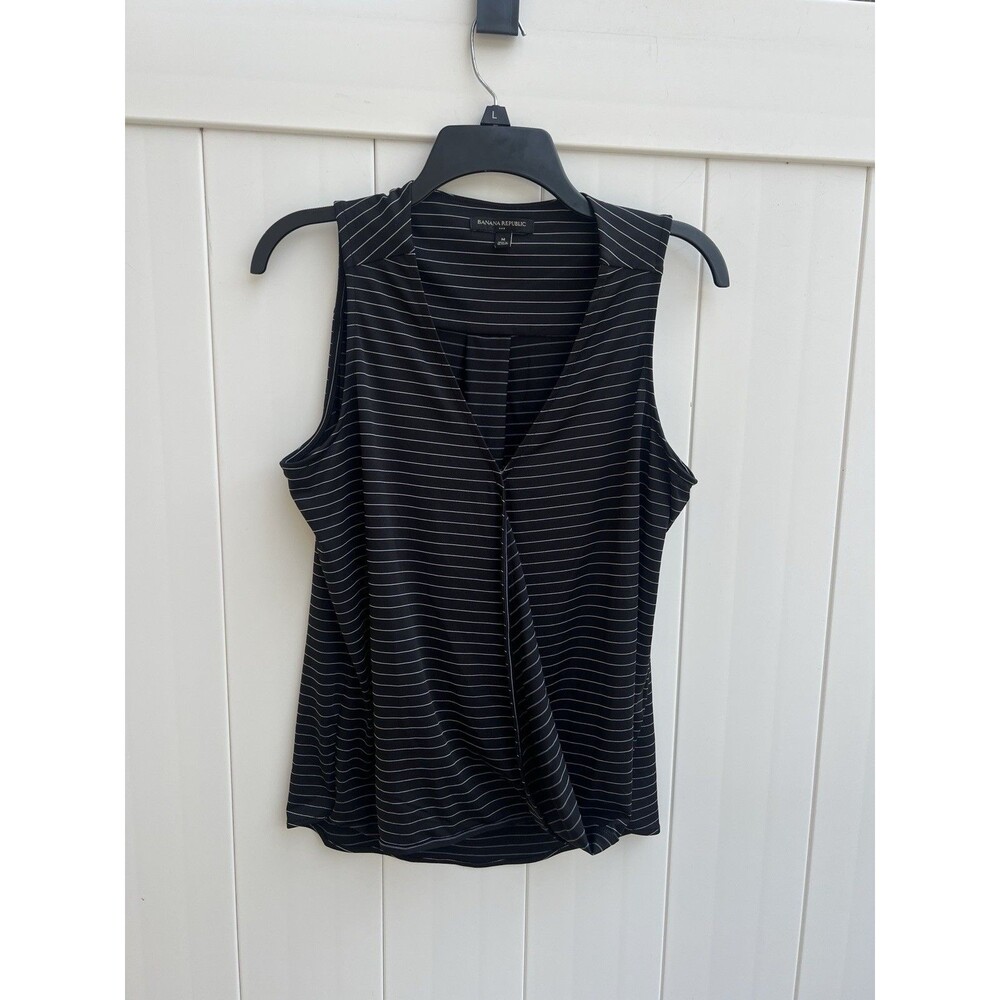 Banana Republic Womens Wrap Front Sleeveless Top Medium Striped Black